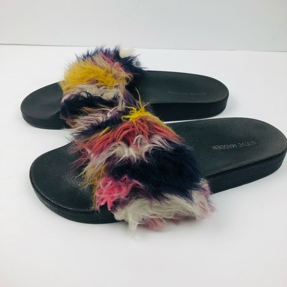 Steve Madden women’s‎ black slip on Fake fur sandals Size 9 - Picture 3 of 9